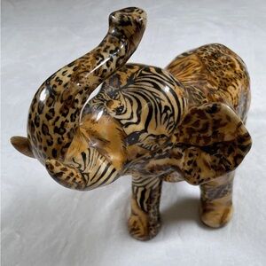 Vtg 14" La Vie Safari Elephant Figurine Ceramic Patchwork Animal Print TRUNK UP